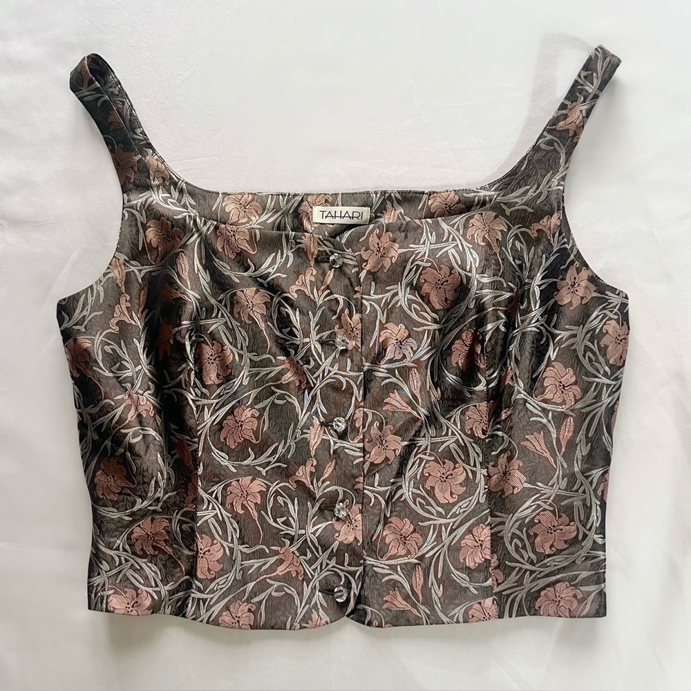 Tahari Vintage Floral Brocade Bustier Tank